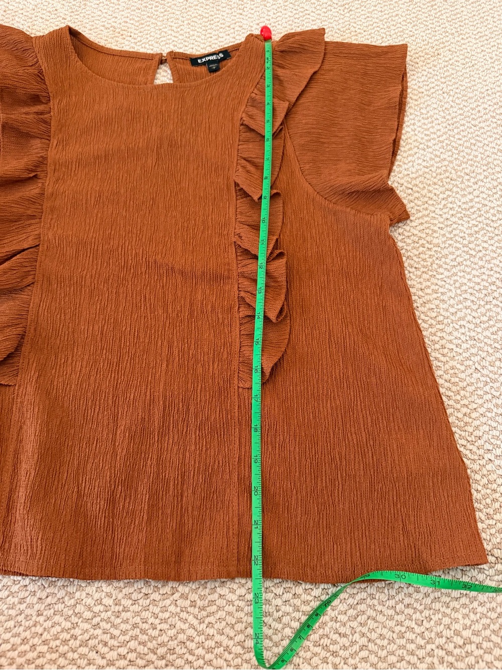 Express Rust Ruffle Front Flutter Sleeve Top - Picture 3 of 6